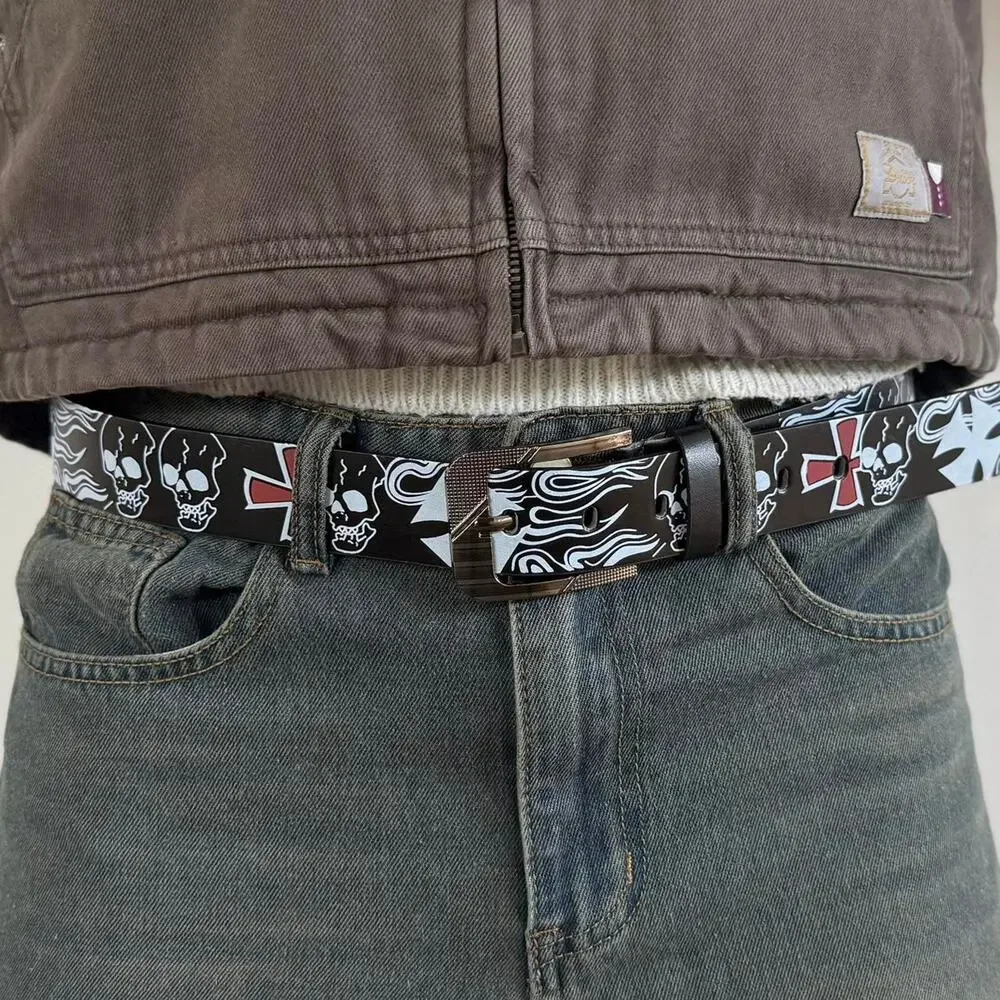 y2k style black skeleton skull goth emo black belt